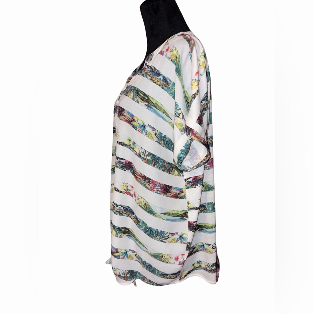 Avenue 14/16 Tropical Stripe Tie Front Blouse Plus Size - Picture 4 of 12